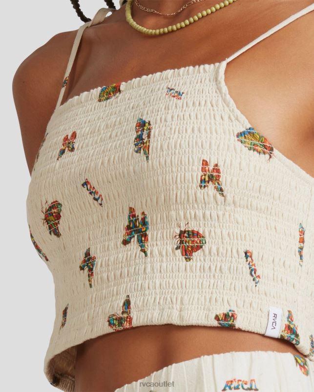 Clothing V84B1067 natural RVCA Women Mel G Flutter Tie Smocked Top