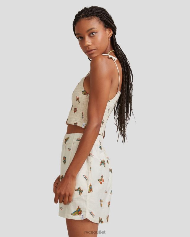 Clothing V84B1067 natural RVCA Women Mel G Flutter Tie Smocked Top