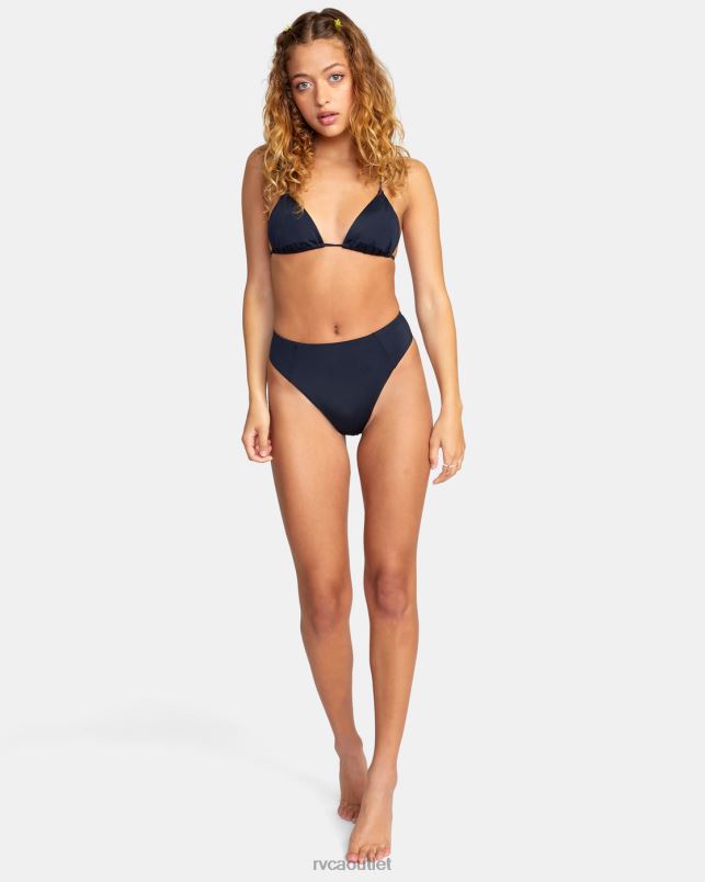 Swim V84B1091 black RVCA Women Solid High Rise Cheeky Bikini Bottoms