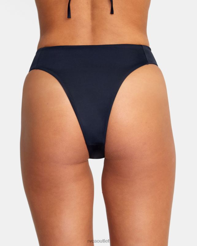 Swim V84B1091 black RVCA Women Solid High Rise Cheeky Bikini Bottoms