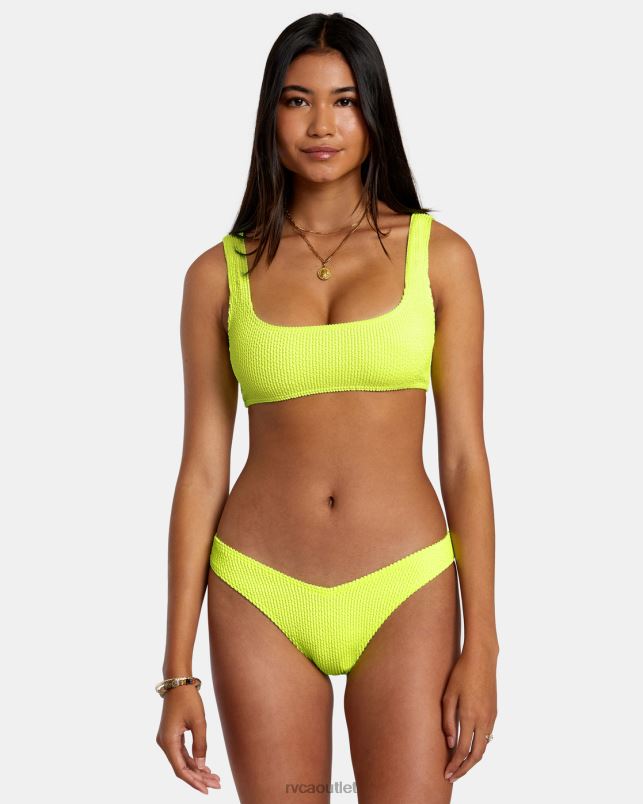 Swim V84B1101 neon yellow RVCA Women Grooves Texture High Leg Bikini Bottoms