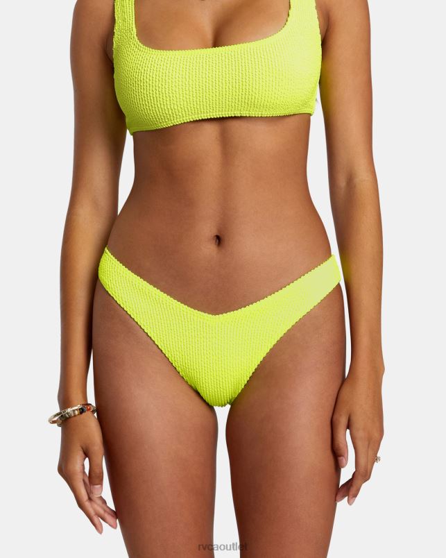 Swim V84B1101 neon yellow RVCA Women Grooves Texture High Leg Bikini Bottoms