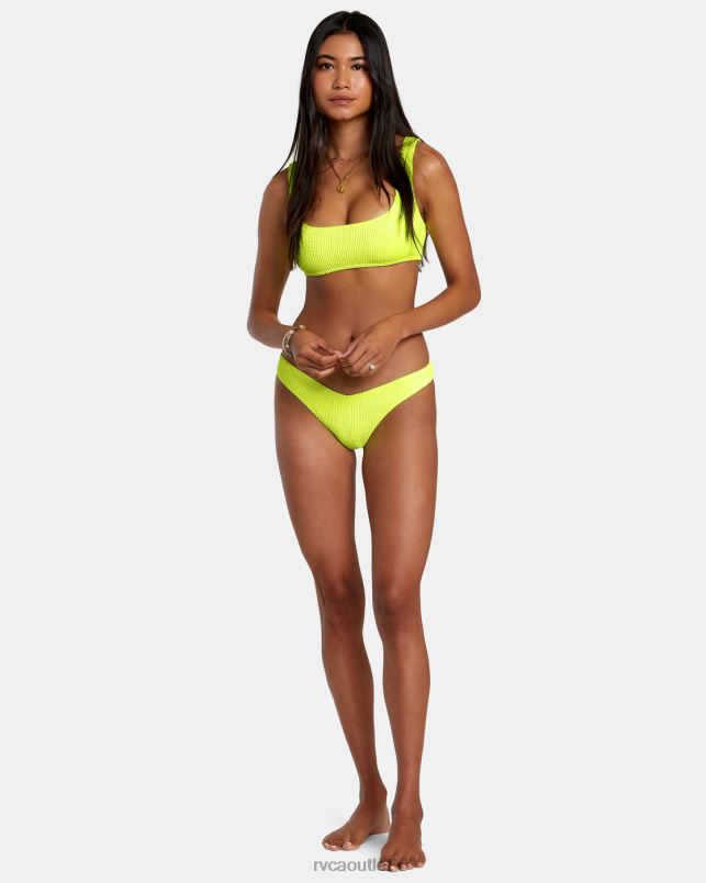 Swim V84B1101 neon yellow RVCA Women Grooves Texture High Leg Bikini Bottoms