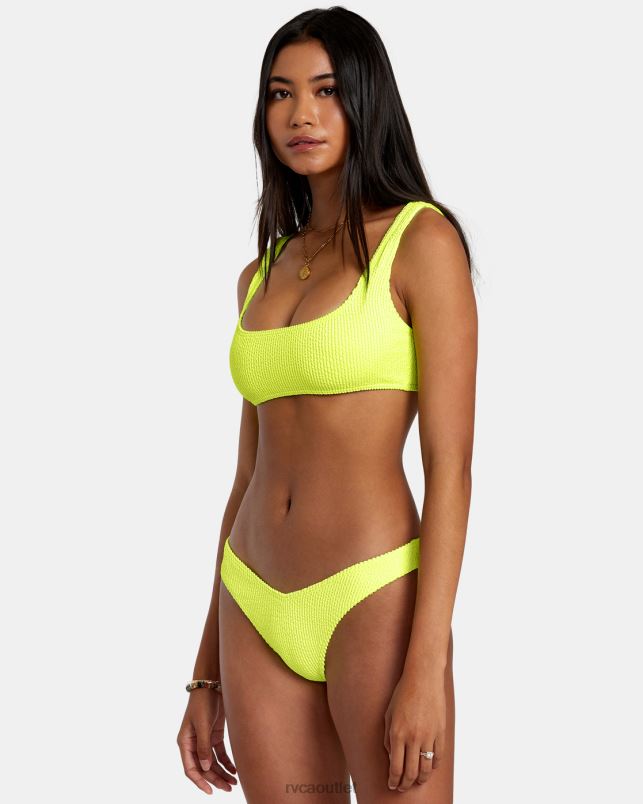 Swim V84B1101 neon yellow RVCA Women Grooves Texture High Leg Bikini Bottoms