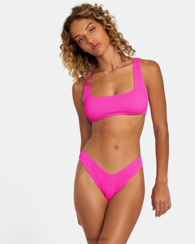 Swim V84B1102 fluro pink RVCA Women Grooves Texture High Leg Bikini Bottoms