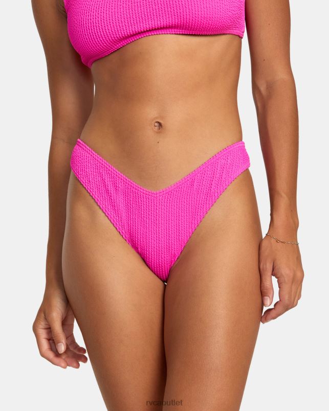 Swim V84B1102 fluro pink RVCA Women Grooves Texture High Leg Bikini Bottoms