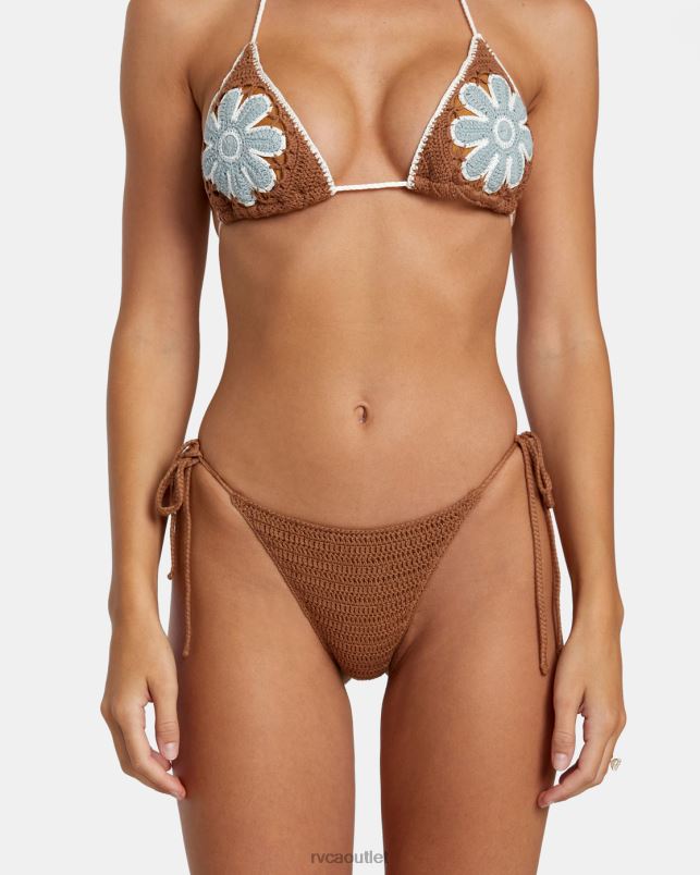 Swim V84B1152 sienna RVCA Women Cotton Crochet Side Tie Cheeky Bikini Bottoms