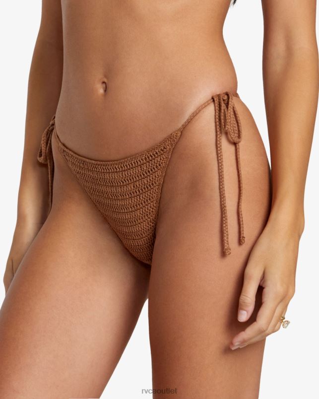 Swim V84B1152 sienna RVCA Women Cotton Crochet Side Tie Cheeky Bikini Bottoms