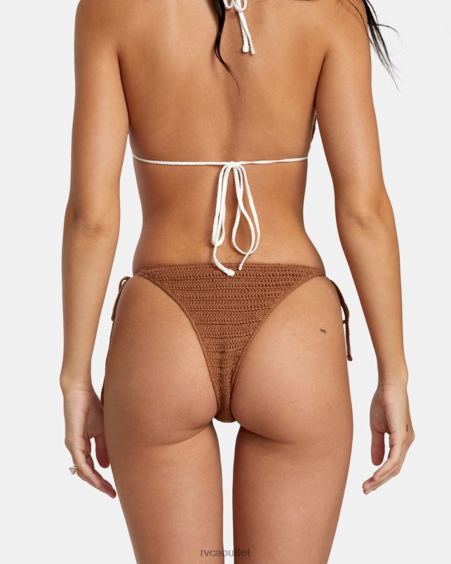 Swim V84B1152 sienna RVCA Women Cotton Crochet Side Tie Cheeky Bikini Bottoms
