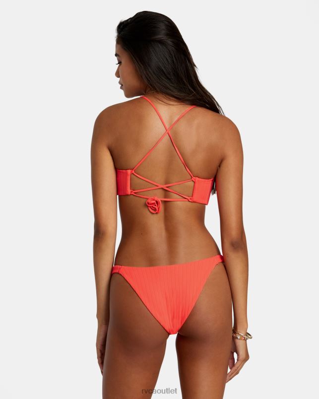 Swim V84B1176 neon red RVCA Women Solid Streak Medium Bikini Bottoms