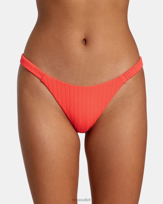 Swim V84B1176 neon red RVCA Women Solid Streak Medium Bikini Bottoms