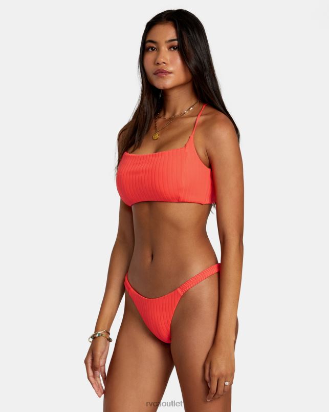 Swim V84B1176 neon red RVCA Women Solid Streak Medium Bikini Bottoms