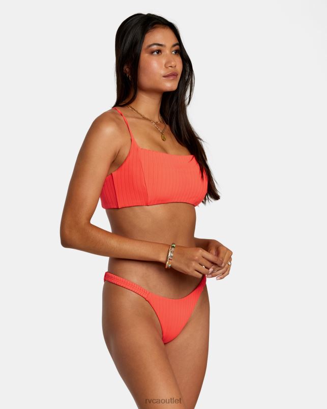Swim V84B1176 neon red RVCA Women Solid Streak Medium Bikini Bottoms