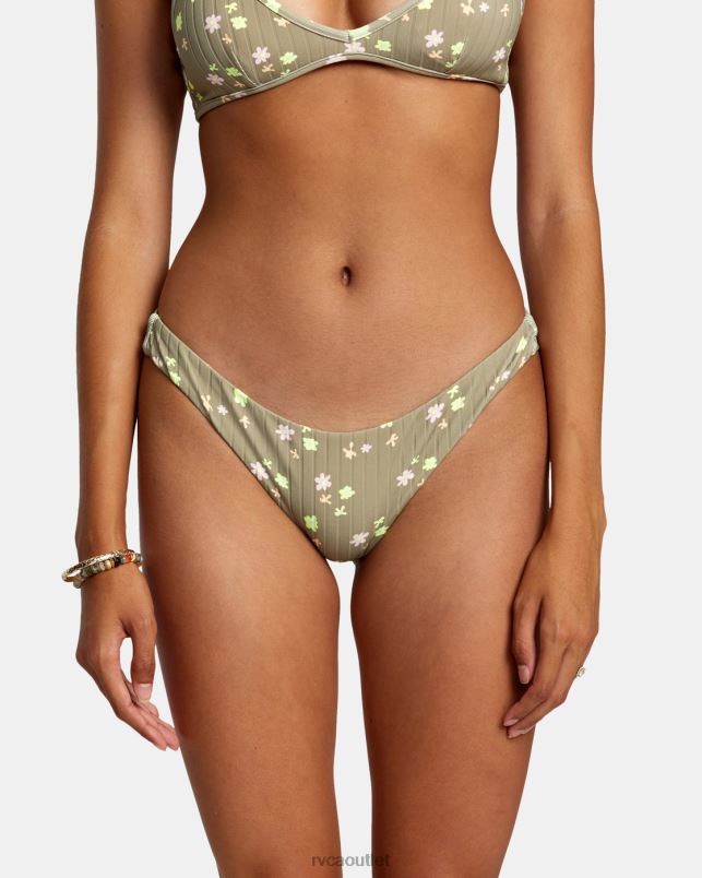 Swim V84B1189 aloe RVCA Women Decoupage Cheeky Bikini Bottoms