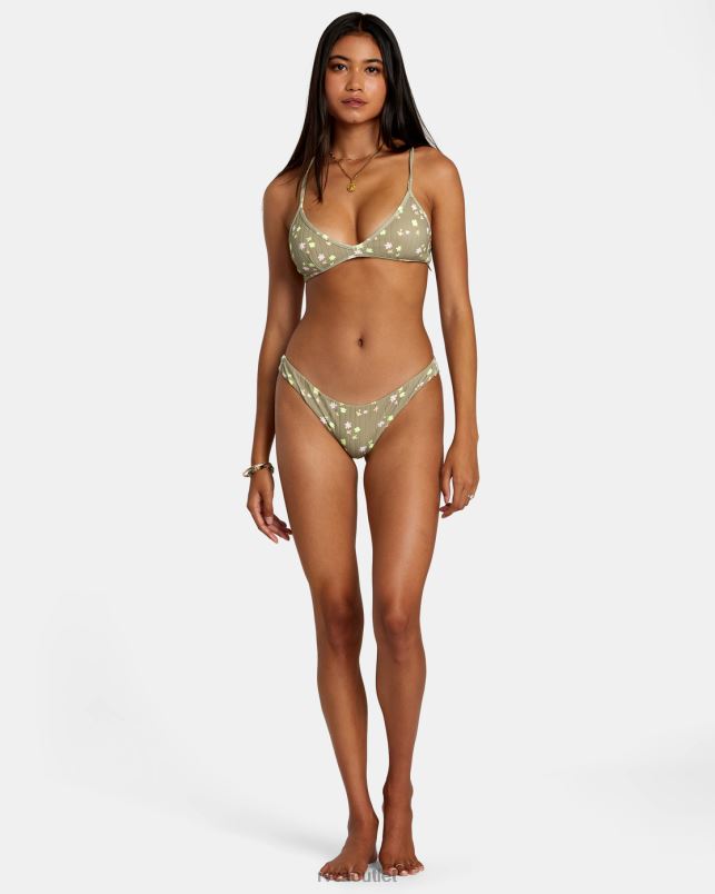 Swim V84B1189 aloe RVCA Women Decoupage Cheeky Bikini Bottoms