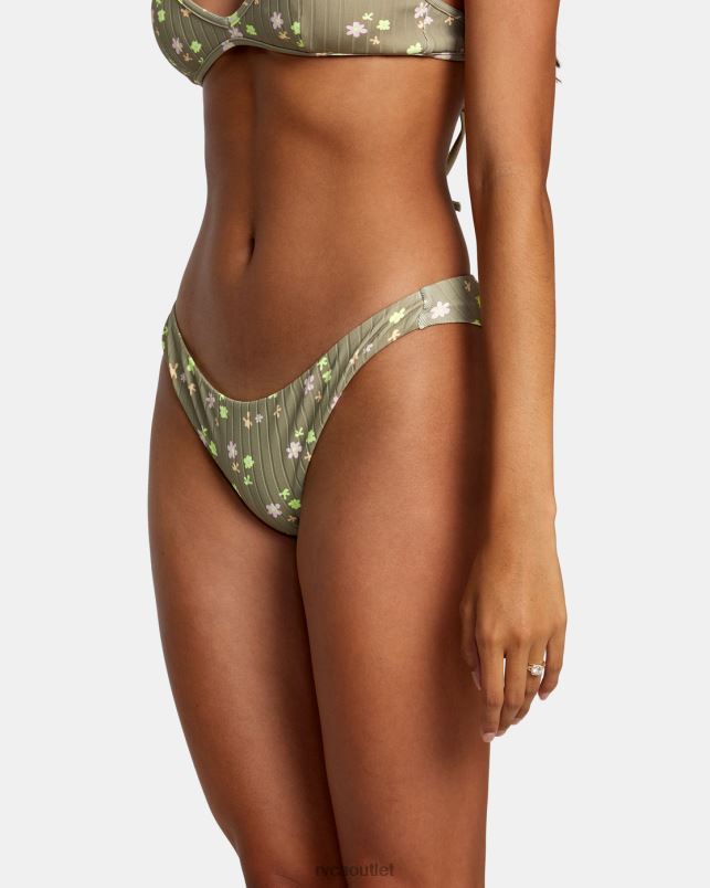 Swim V84B1189 aloe RVCA Women Decoupage Cheeky Bikini Bottoms
