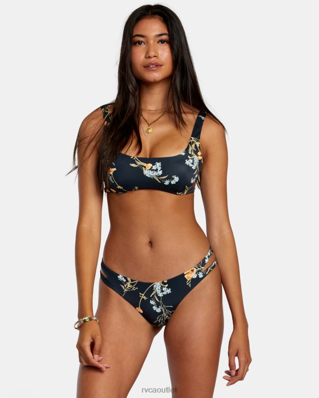 Swim V84B1202 black RVCA Women Bloom Cutout Cheeky Bikini Bottoms