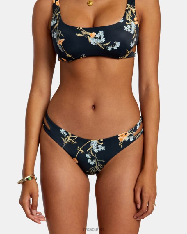Swim V84B1202 black RVCA Women Bloom Cutout Cheeky Bikini Bottoms