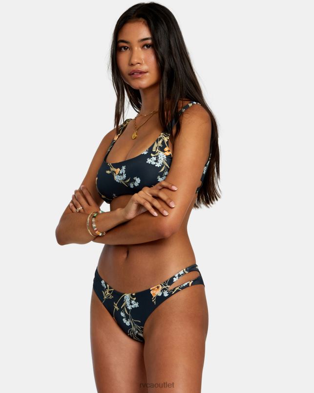 Swim V84B1202 black RVCA Women Bloom Cutout Cheeky Bikini Bottoms