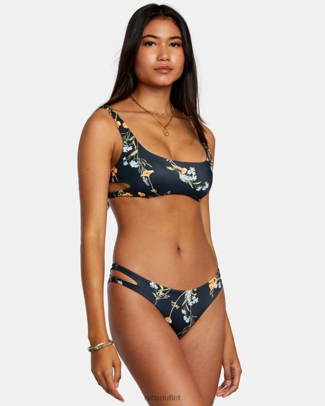 Swim V84B1202 black RVCA Women Bloom Cutout Cheeky Bikini Bottoms