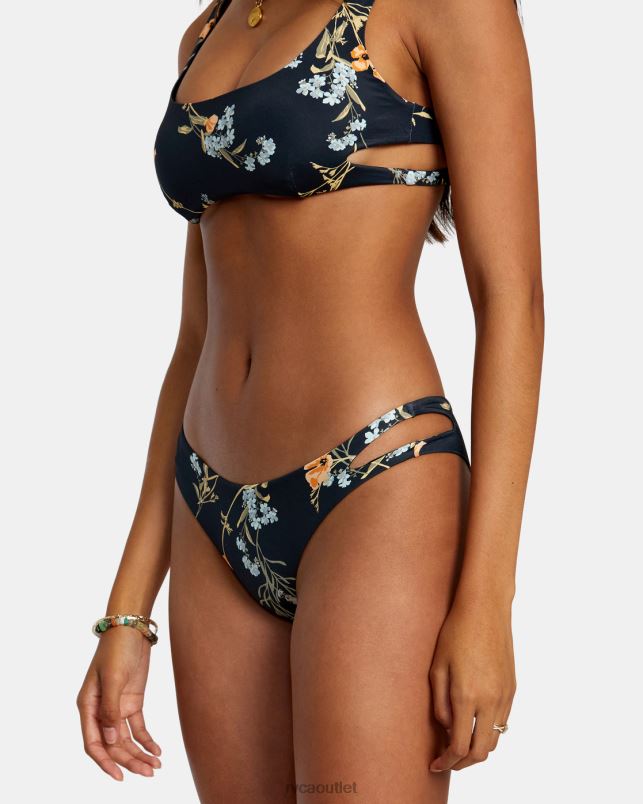 Swim V84B1202 black RVCA Women Bloom Cutout Cheeky Bikini Bottoms