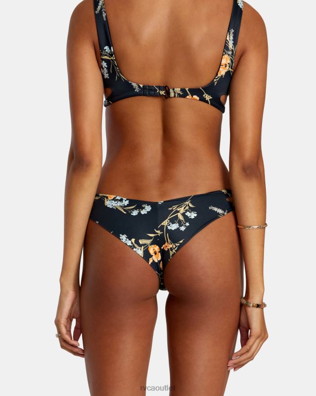 Swim V84B1202 black RVCA Women Bloom Cutout Cheeky Bikini Bottoms