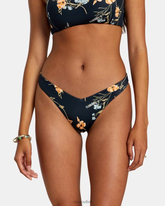 Swim V84B1204 black RVCA Women Bloom V-Front Med French High Leg Bikini Bottoms