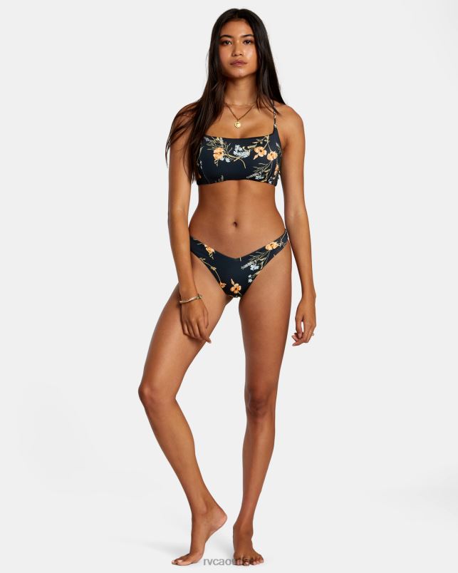 Swim V84B1204 black RVCA Women Bloom V-Front Med French High Leg Bikini Bottoms