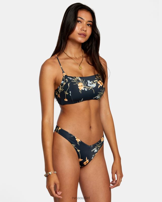 Swim V84B1204 black RVCA Women Bloom V-Front Med French High Leg Bikini Bottoms