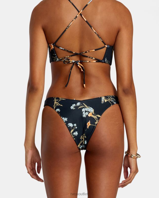 Swim V84B1204 black RVCA Women Bloom V-Front Med French High Leg Bikini Bottoms