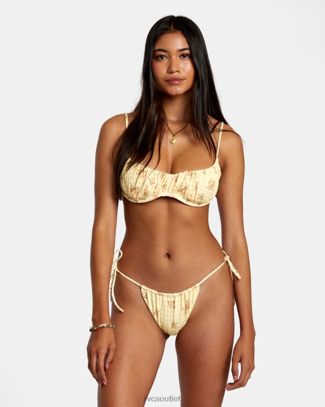 Swim V84B1229 golden RVCA Women Cottage Wide Rib Tie Md Bikini Bottom