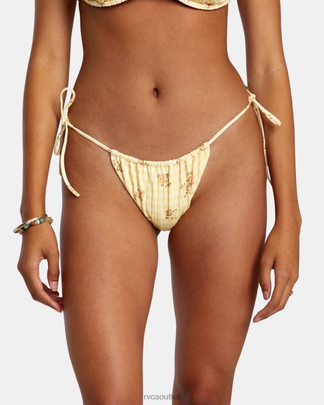 Swim V84B1229 golden RVCA Women Cottage Wide Rib Tie Md Bikini Bottom