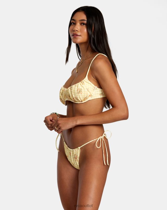 Swim V84B1229 golden RVCA Women Cottage Wide Rib Tie Md Bikini Bottom