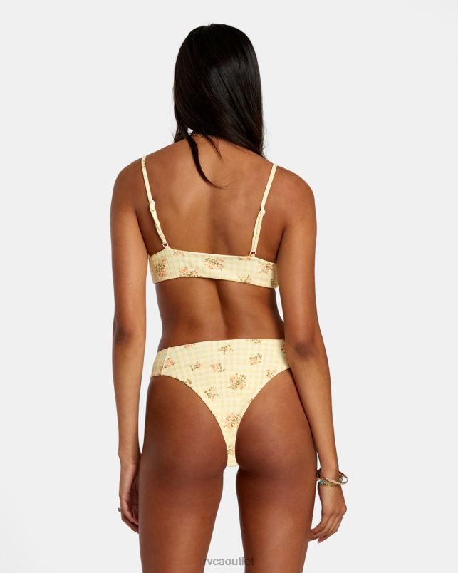 Swim V84B1244 golden RVCA Women Cottage Wide Rib Cheeky Bikini Bottoms