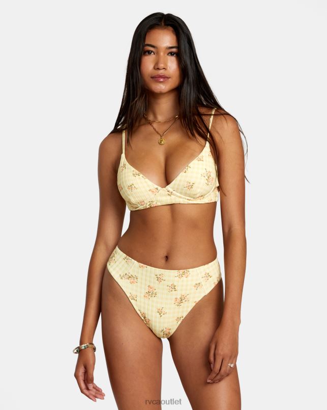 Swim V84B1244 golden RVCA Women Cottage Wide Rib Cheeky Bikini Bottoms