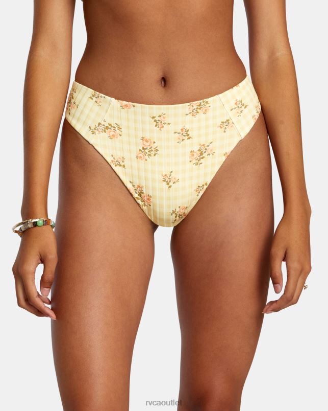 Swim V84B1244 golden RVCA Women Cottage Wide Rib Cheeky Bikini Bottoms
