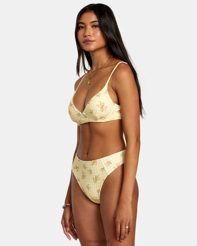 Swim V84B1244 golden RVCA Women Cottage Wide Rib Cheeky Bikini Bottoms