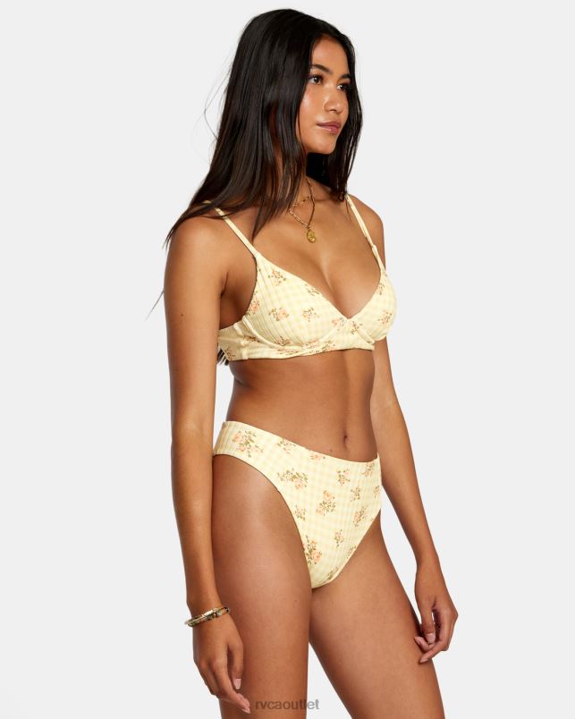 Swim V84B1244 golden RVCA Women Cottage Wide Rib Cheeky Bikini Bottoms