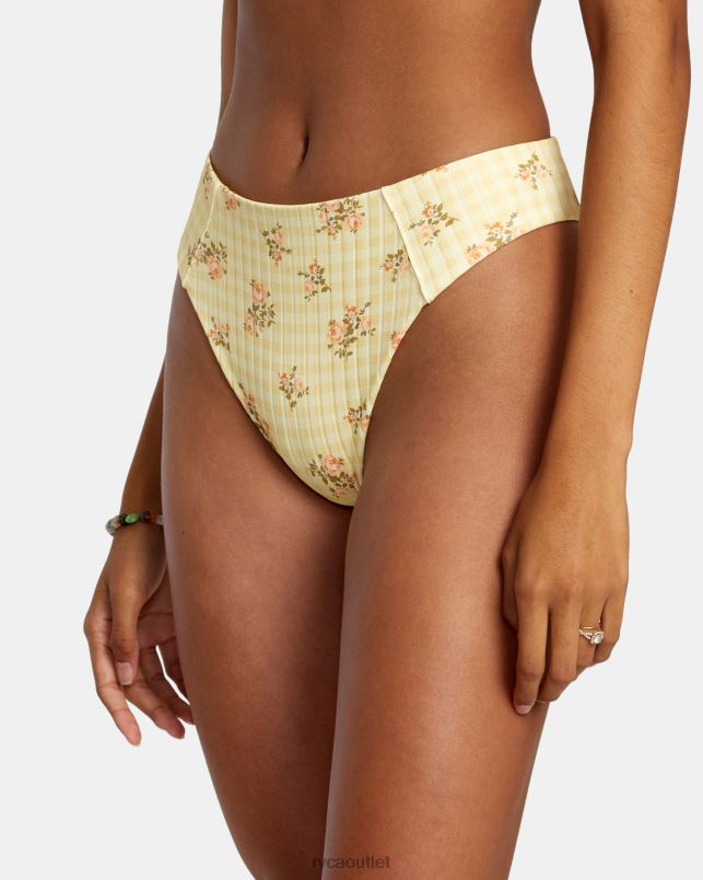 Swim V84B1244 golden RVCA Women Cottage Wide Rib Cheeky Bikini Bottoms