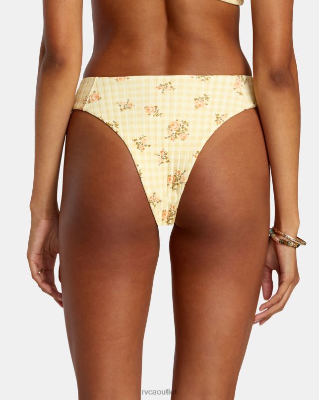 Swim V84B1244 golden RVCA Women Cottage Wide Rib Cheeky Bikini Bottoms
