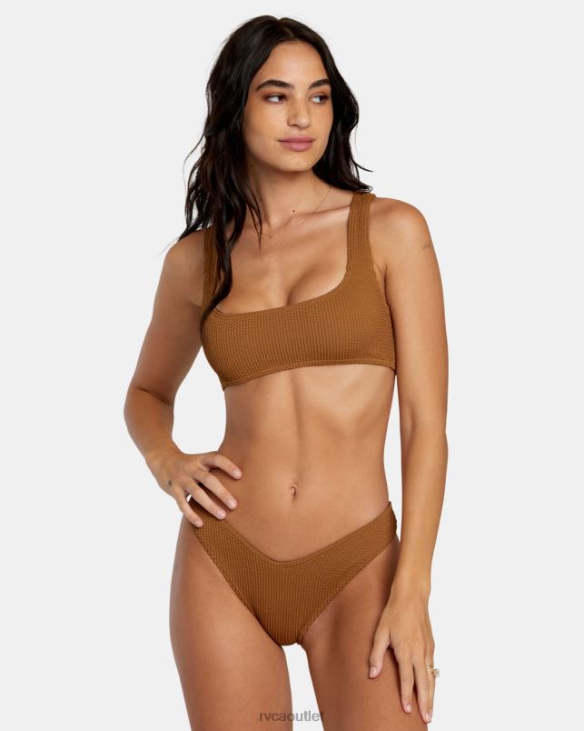 Swim V84B1252 sienna RVCA Women Grooves Texture High Leg Bikini Bottoms