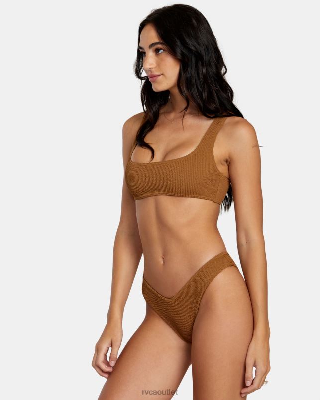 Swim V84B1252 sienna RVCA Women Grooves Texture High Leg Bikini Bottoms