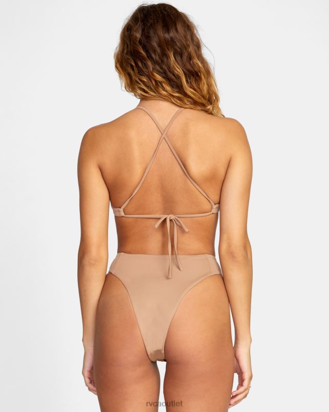 Swim V84B1349 wood RVCA Women Solid High Rise Cheeky Bikini Bottoms
