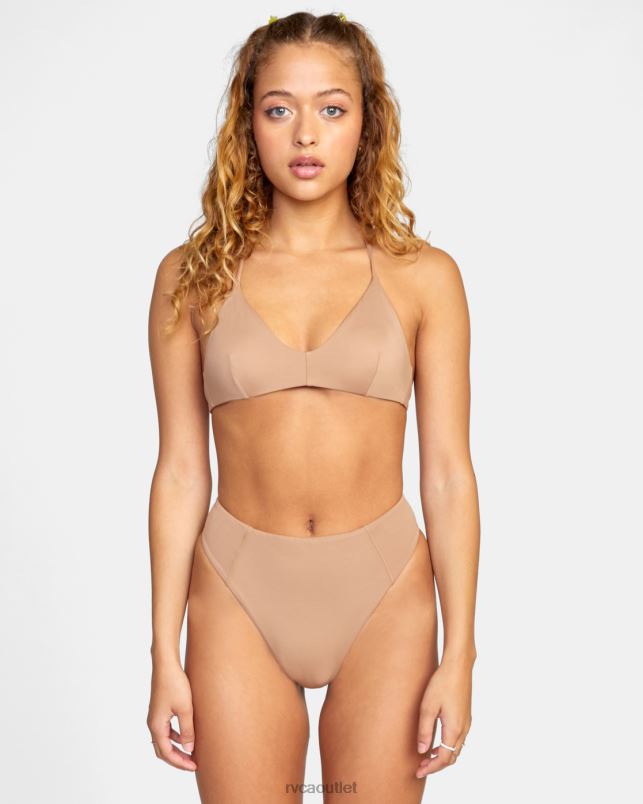 Swim V84B1349 wood RVCA Women Solid High Rise Cheeky Bikini Bottoms