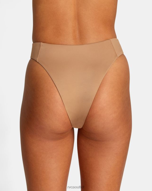 Swim V84B1349 wood RVCA Women Solid High Rise Cheeky Bikini Bottoms