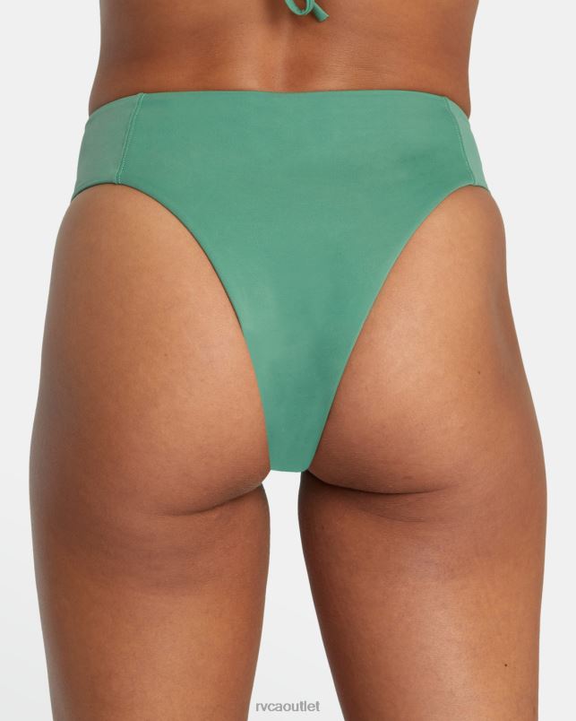 Swim V84B1351 palm RVCA Women Solid High Rise Cheeky Bikini Bottoms