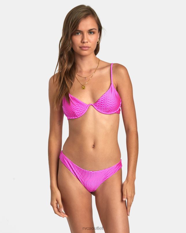 Swim V84B1377 fluro pink RVCA Women Wavelength Cheeky Bikini Bottoms