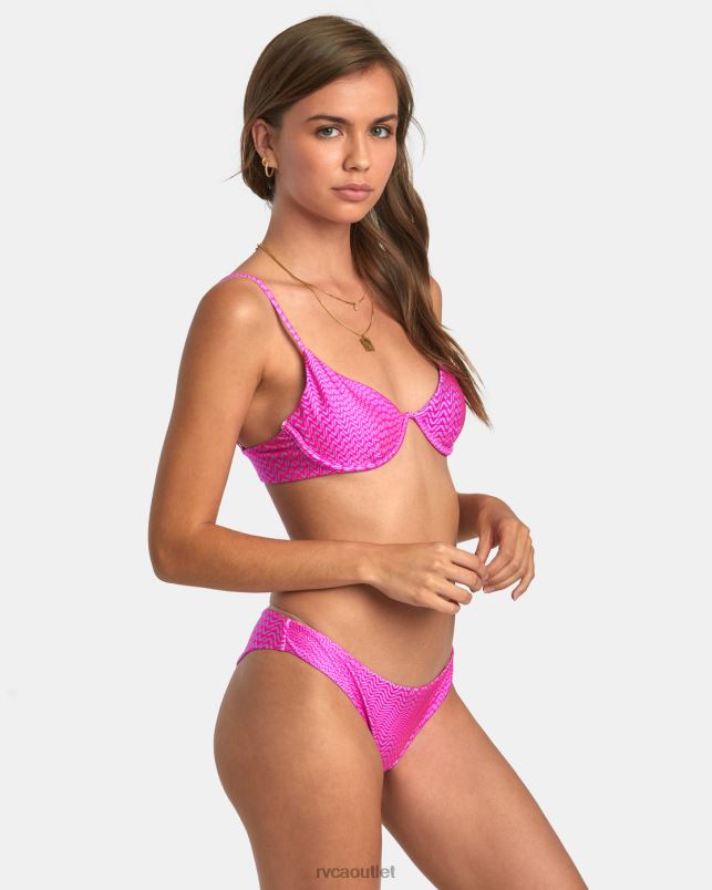 Swim V84B1377 fluro pink RVCA Women Wavelength Cheeky Bikini Bottoms