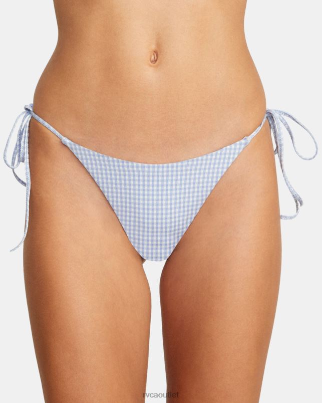 Swim V84B1498 ash blue RVCA Women Gingham Reversible Tie French Bikini Bottoms