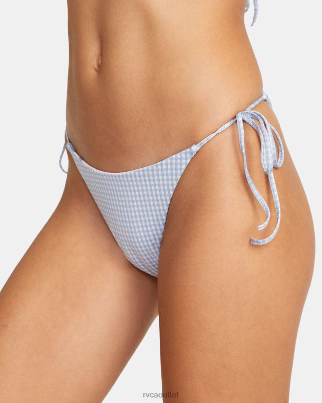 Swim V84B1498 ash blue RVCA Women Gingham Reversible Tie French Bikini Bottoms